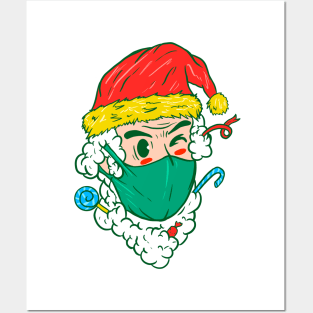 Funny Santa Wearing Mask Posters and Art